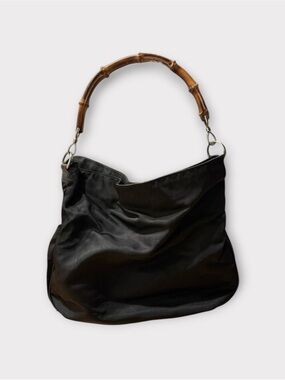 GUCCI Diana Large Black Nylon Bamboo Handle Shoulder Bag.